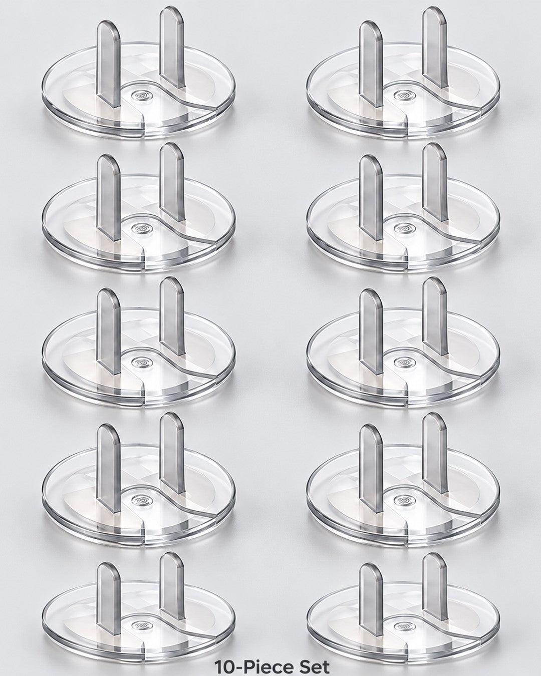 10-Piece Set Clear Outlet Plug Covers - three-quarter view