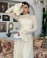 Amelia Floral Lace Maxi Dress - Off White - front view