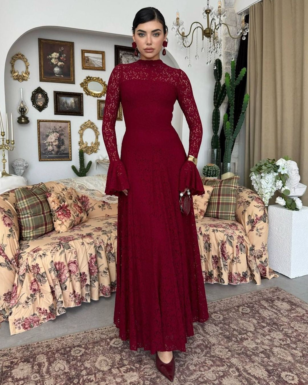 Amelia Floral Lace Maxi Dress - front view