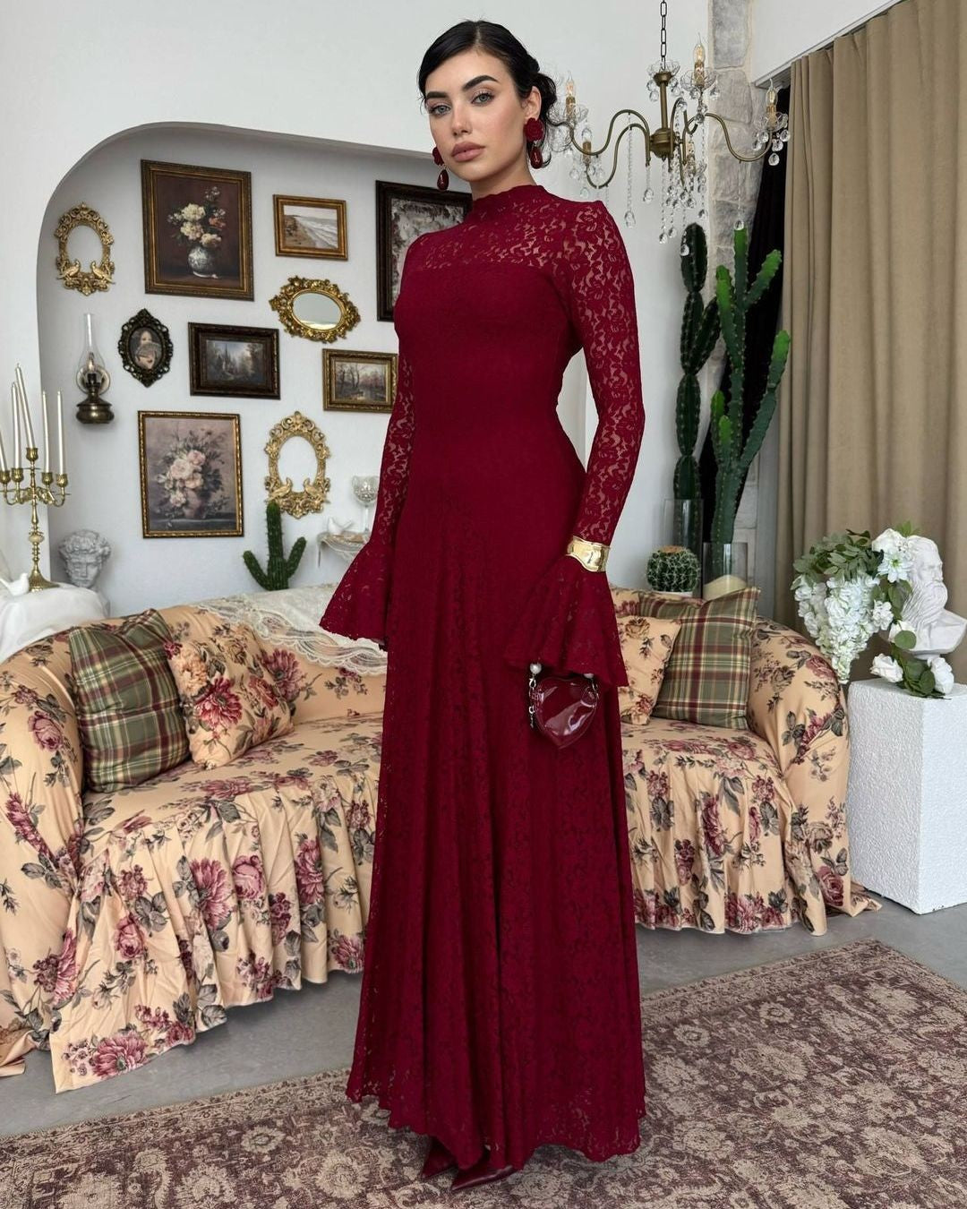 Amelia Floral Lace Maxi Dress - front view