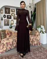 Amelia Floral Lace Maxi Dress - Brown - front view