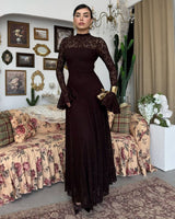 Amelia Floral Lace Maxi Dress - Brown - front view