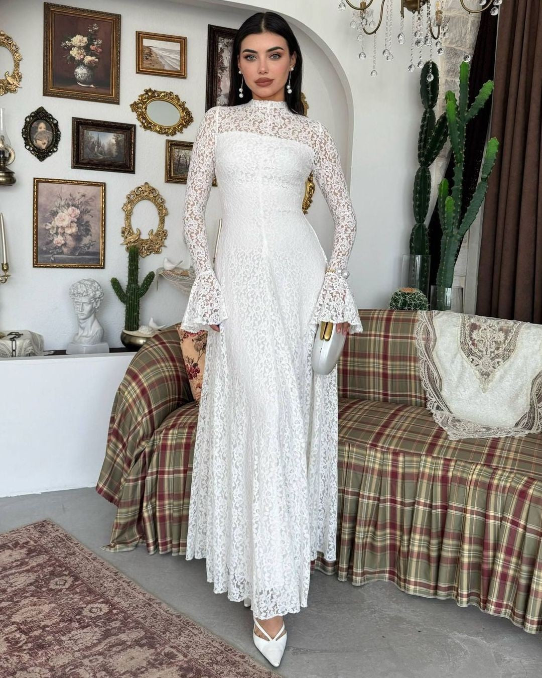 Amelia Floral Lace Maxi Dress - front view