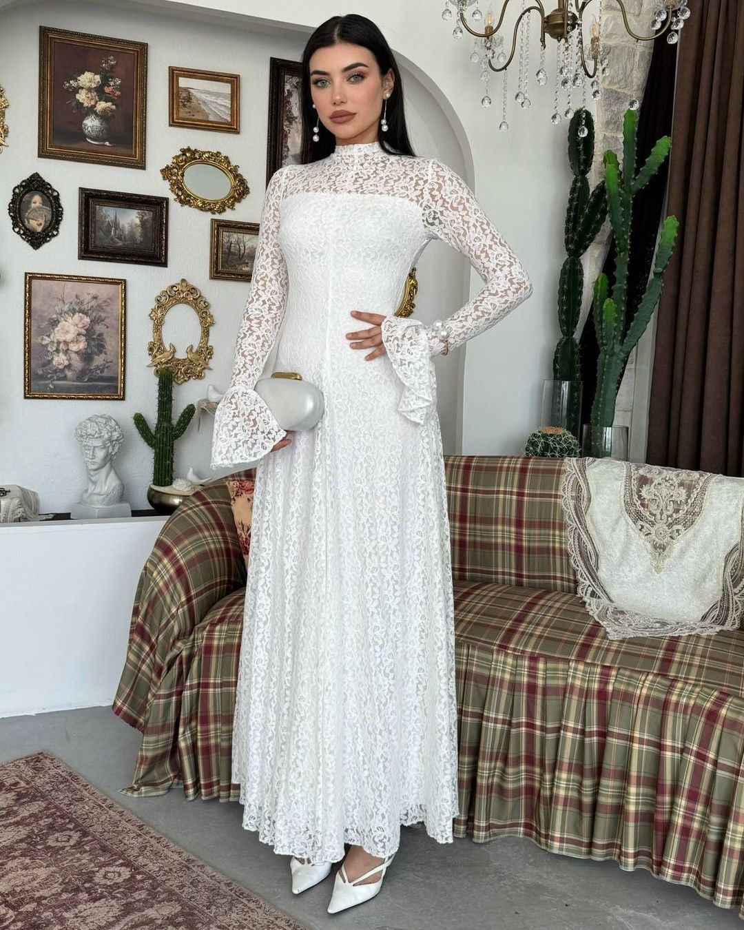 Amelia Floral Lace Maxi Dress - front view