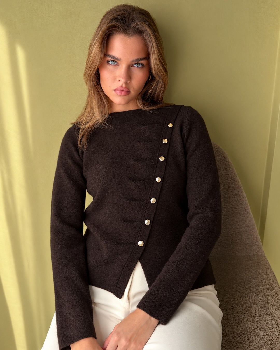 Asymmetric Classy Top - Brown - front view