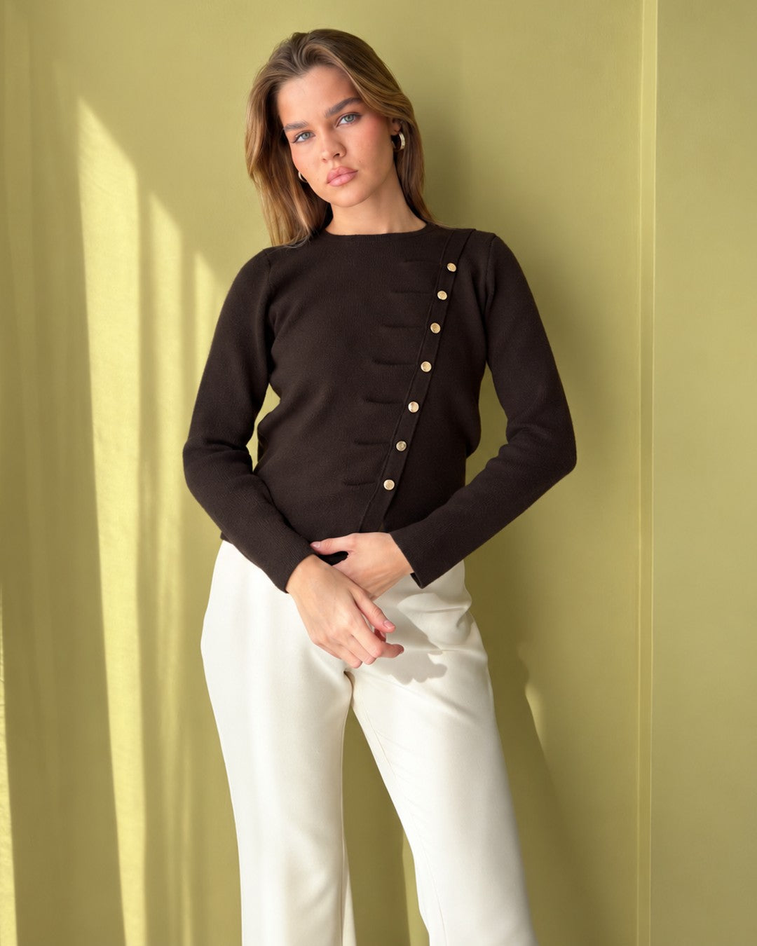 Asymmetric Classy Top - Brown - front view