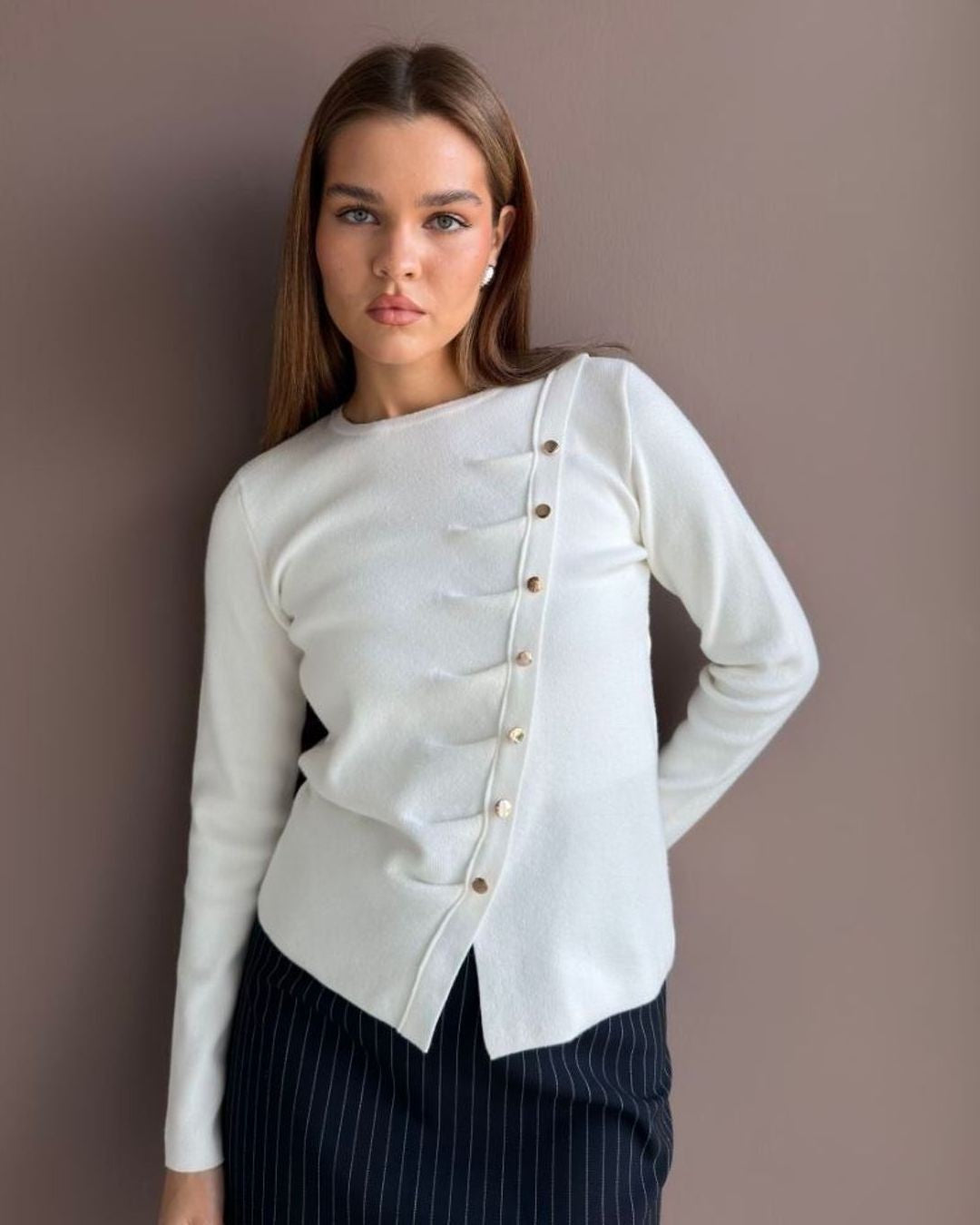Asymmetric Classy Top - White - front view