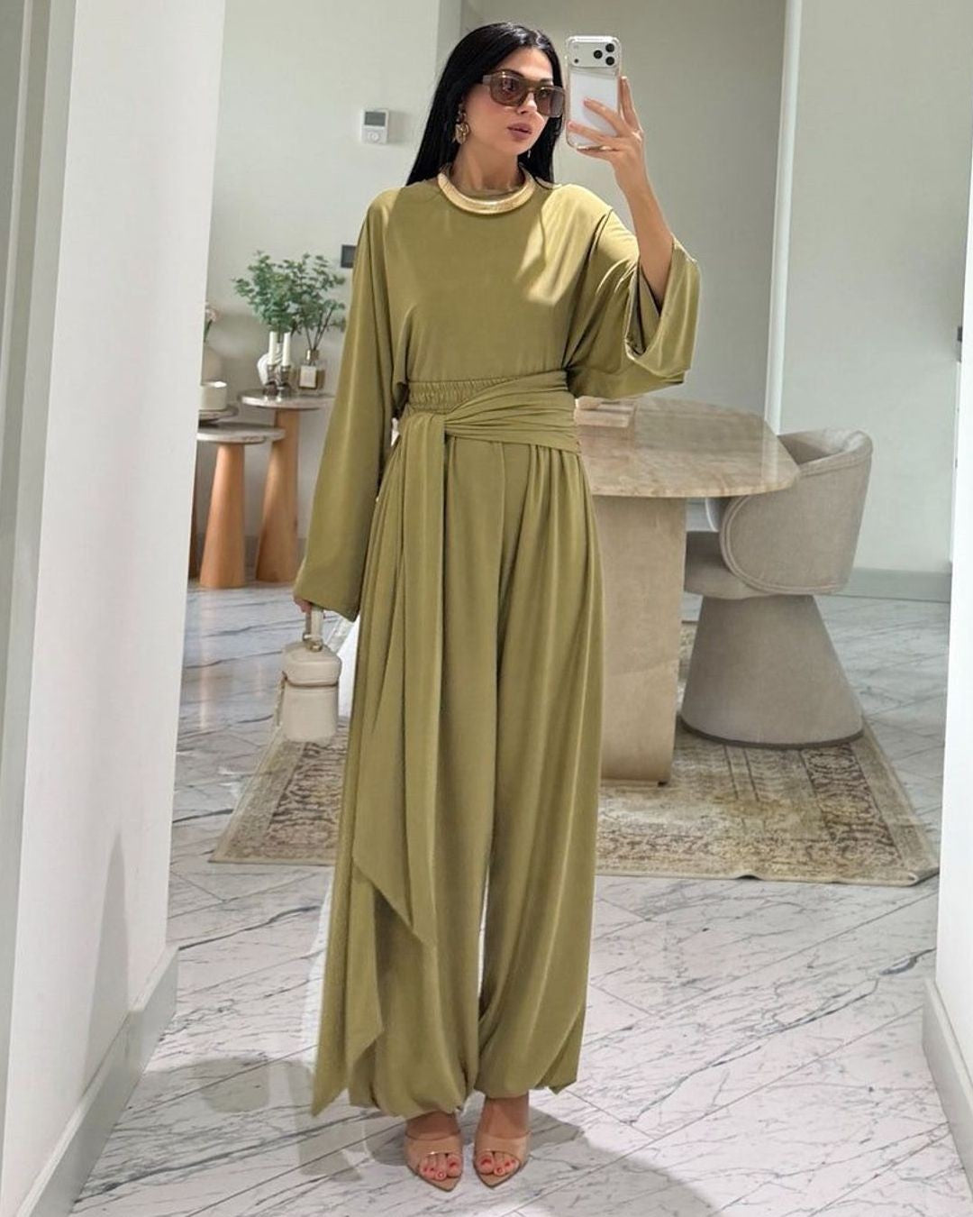 Asymmetric Draped Two-Piece Set - Zeti - front view