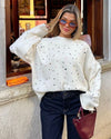 Bedazzled Ivory Knit Sweater - White - front view