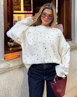 Bedazzled Ivory Knit Sweater - White - front view