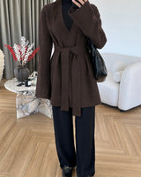 Belted Knit Cozy Cardigan - Brown - front view