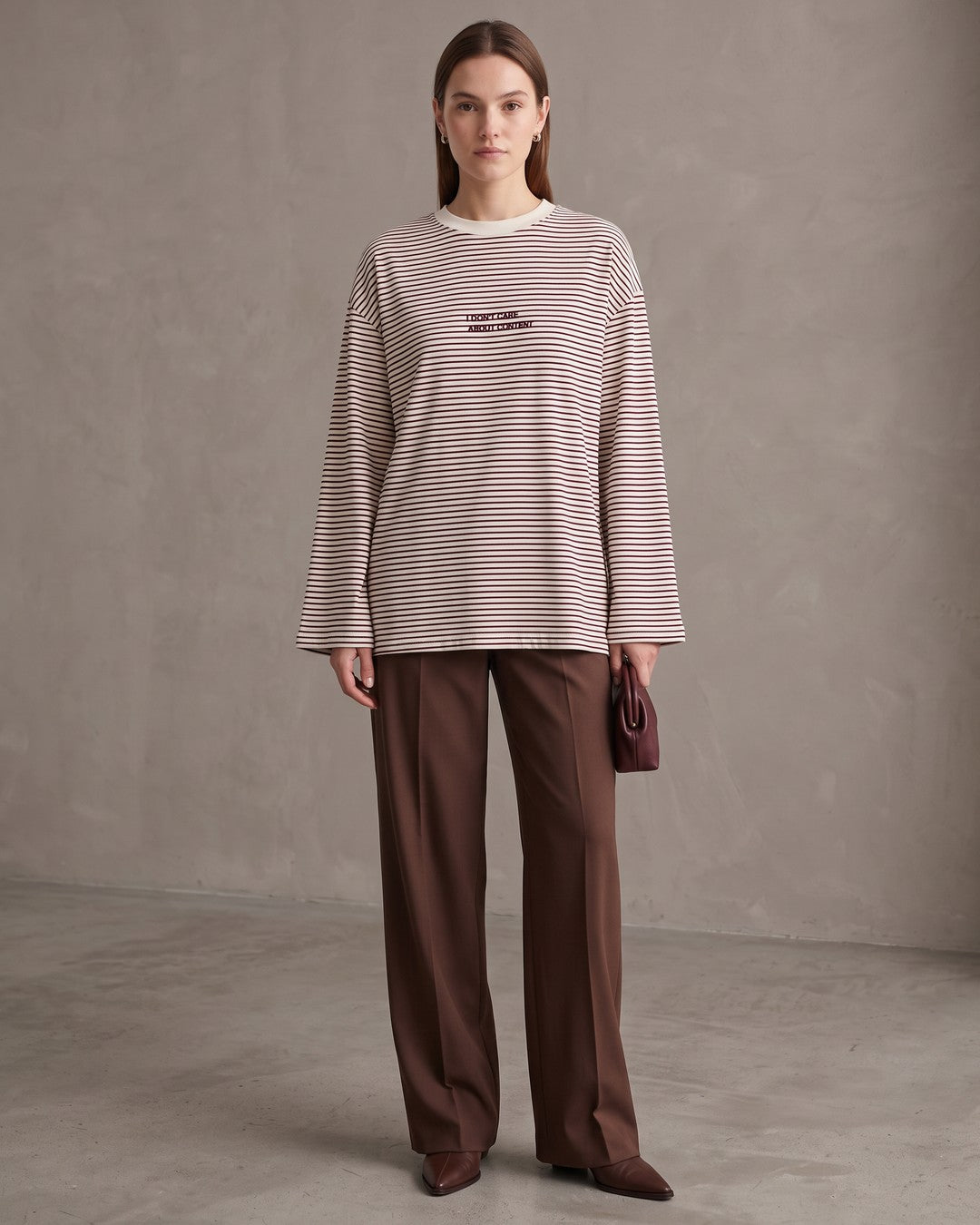 Breton Stripe Long Sleeve - Burgundy - front view