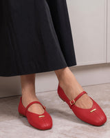 Buckle Ballet Flats - Red - three-quarter view
