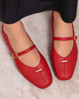 Buckle Ballet Flats - Red - front view