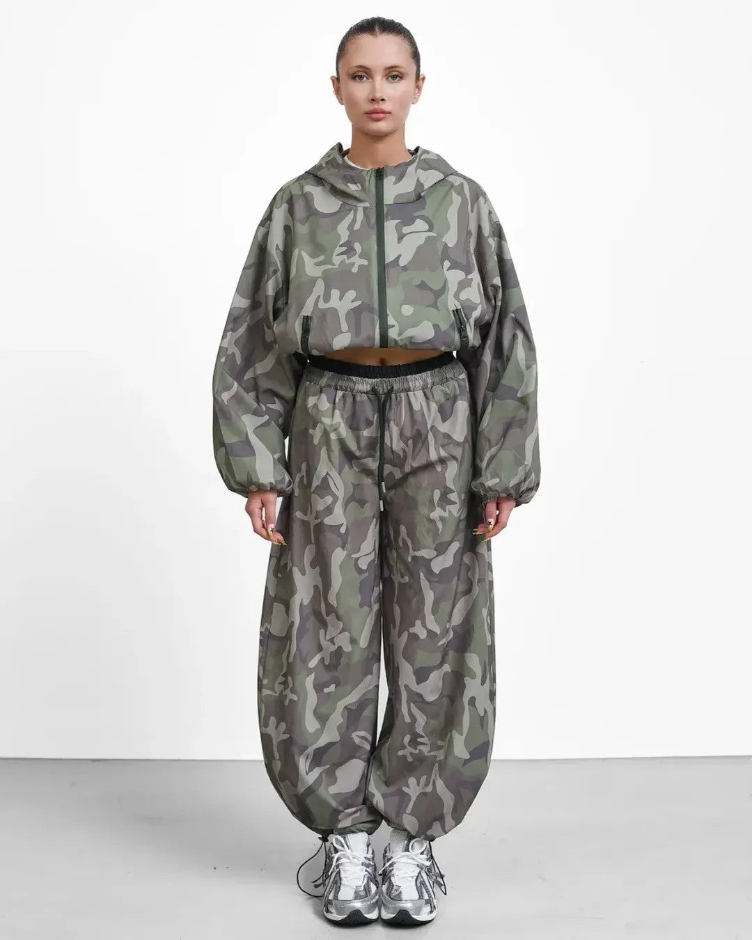 Camo Zip Hoodie Set - Multi - front view