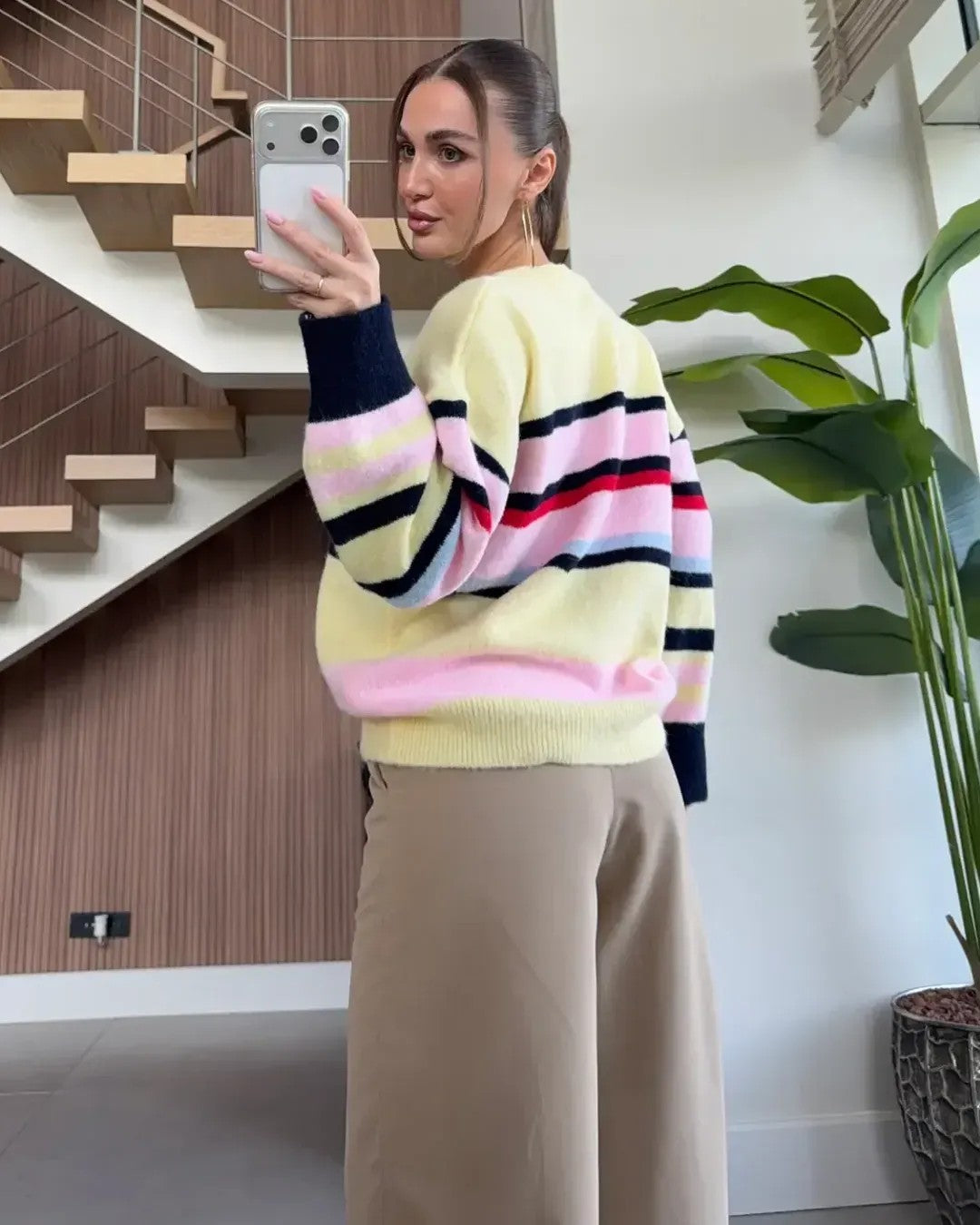 Candy Stripe Pastel Knit Sweater - Multi - back view