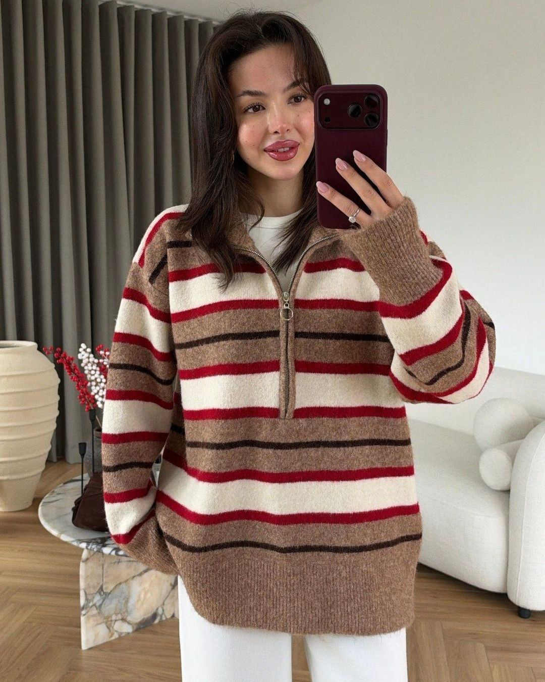 Caramel Candy Cane Knit - Multi - front view