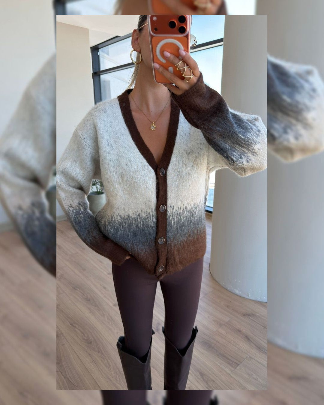 Cardigan - Brown - front view