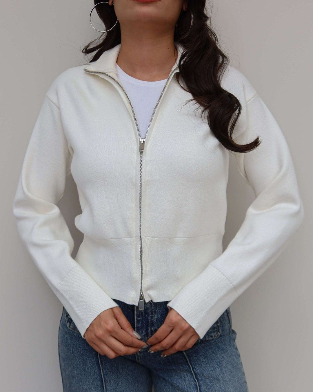 Cardigan - White - front view
