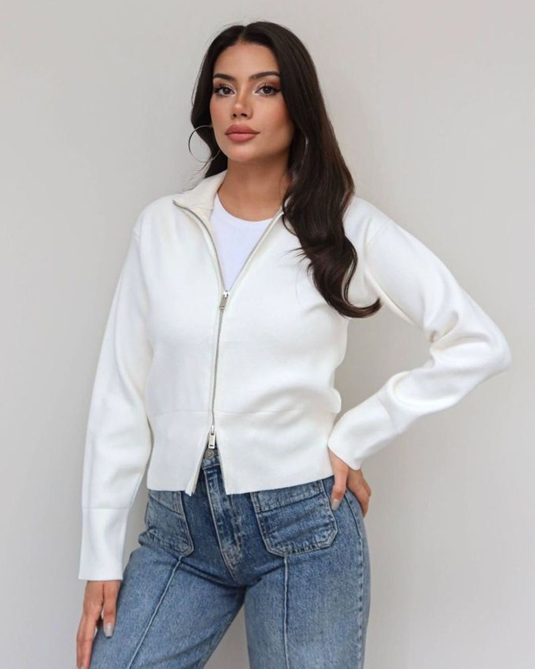 Cardigan - White - front view
