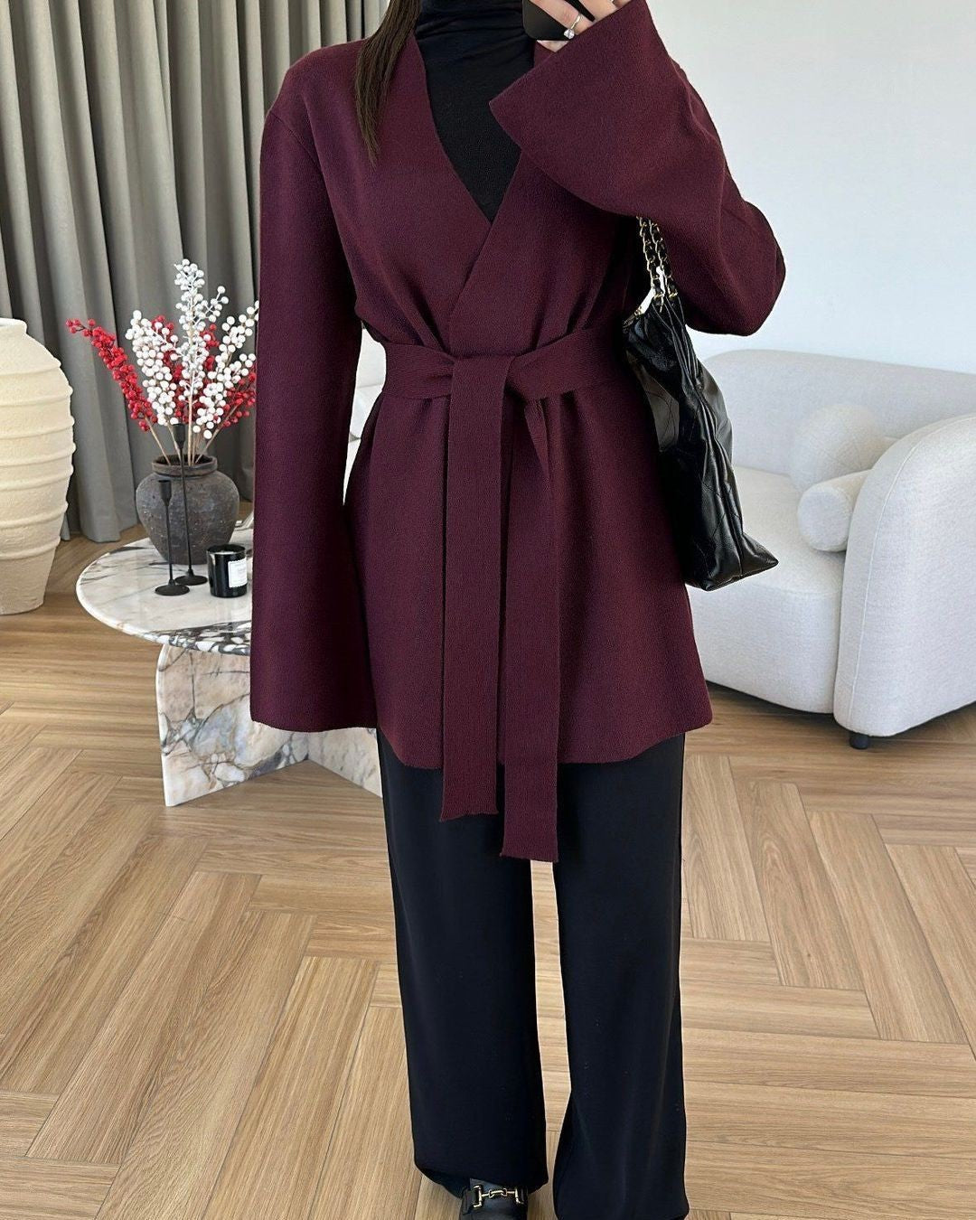 Cardigan - Burgundy - front view