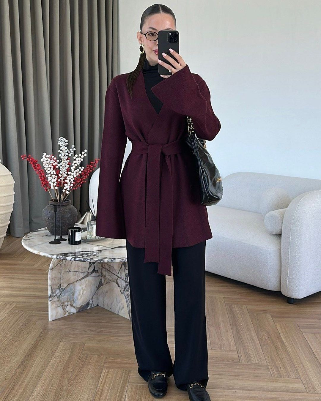 Cardigan - Burgundy - front view