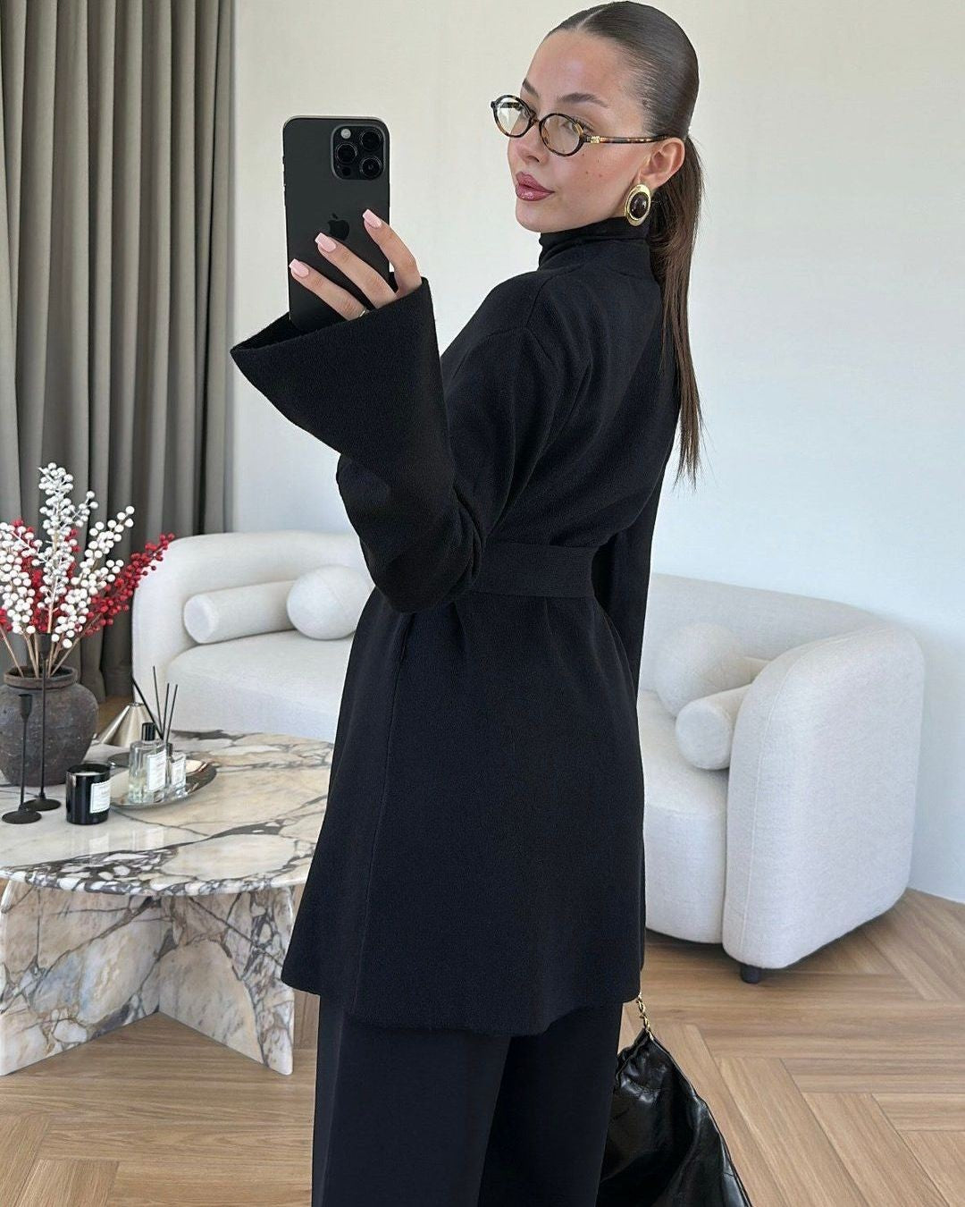 Cardigan - Black - three-quarter view