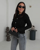 Cardigan - Black - three-quarter view
