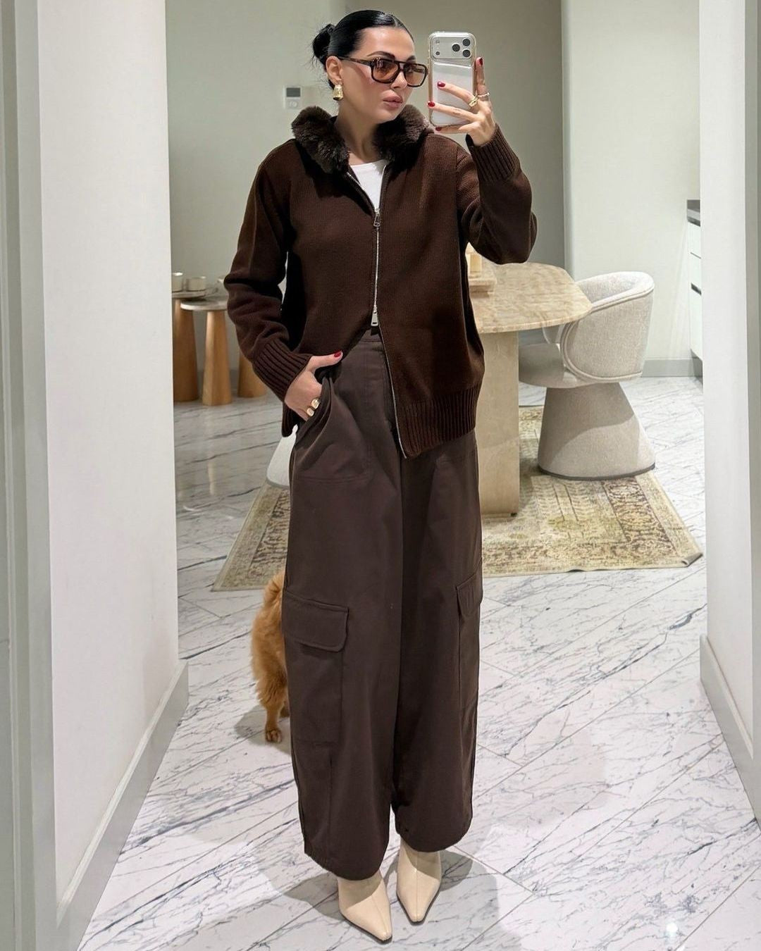 Fall Fur Cardigan - Brown - front view