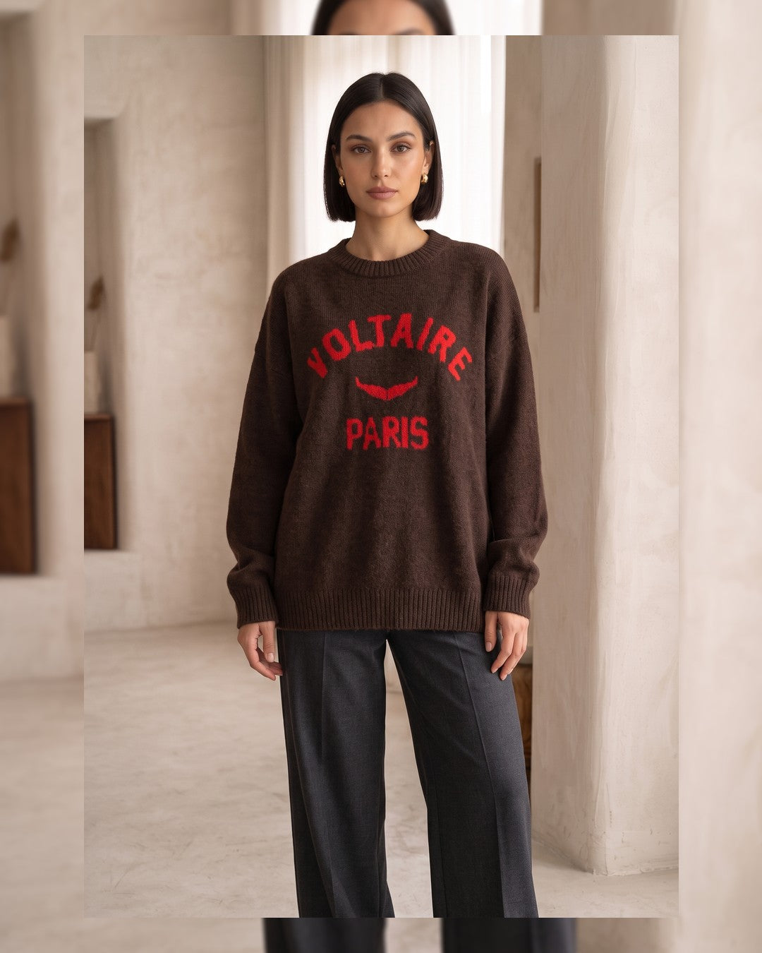 Casual Voltaire Sweater - Brown - front view