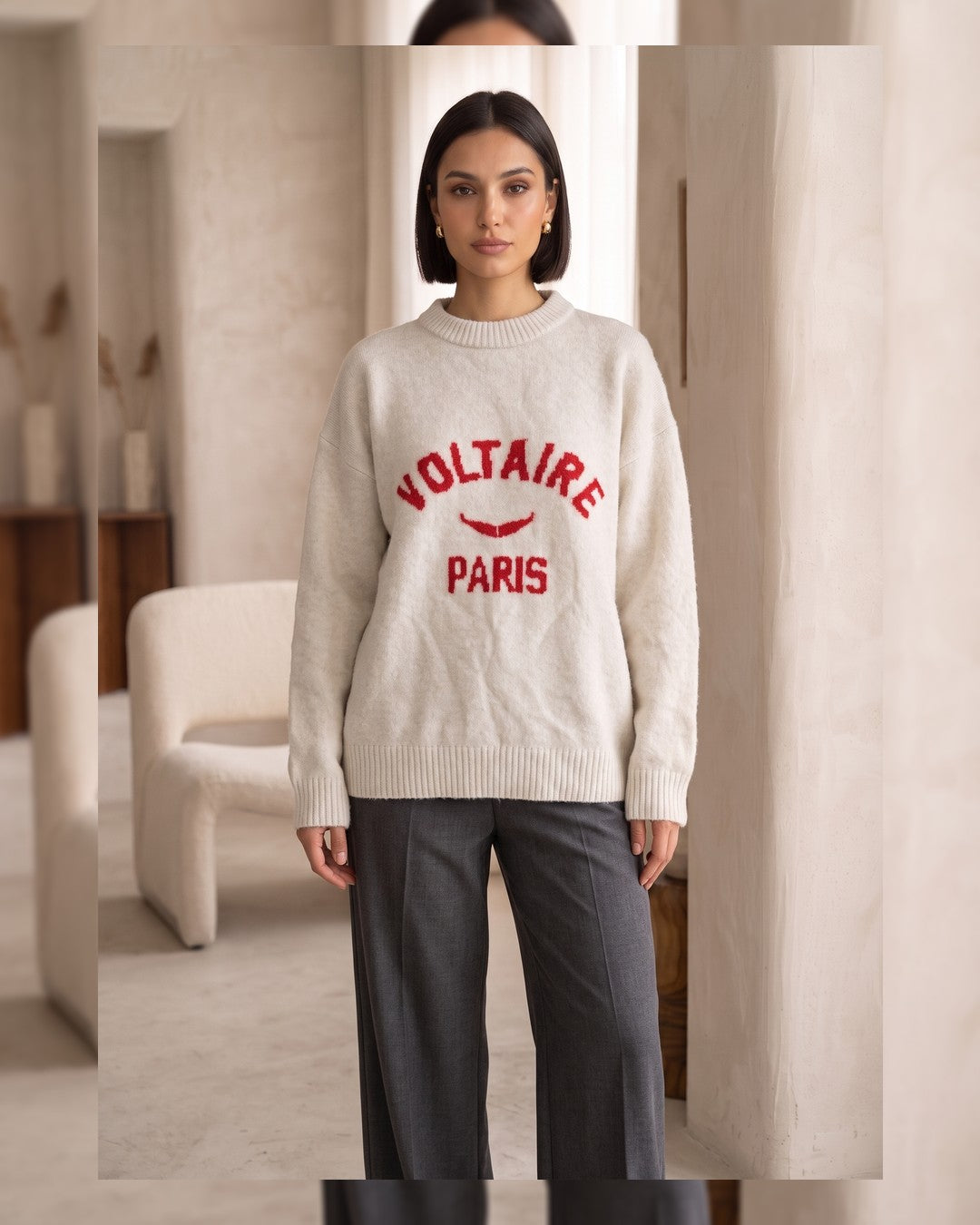 Casual Voltaire Sweater - Beige - front view