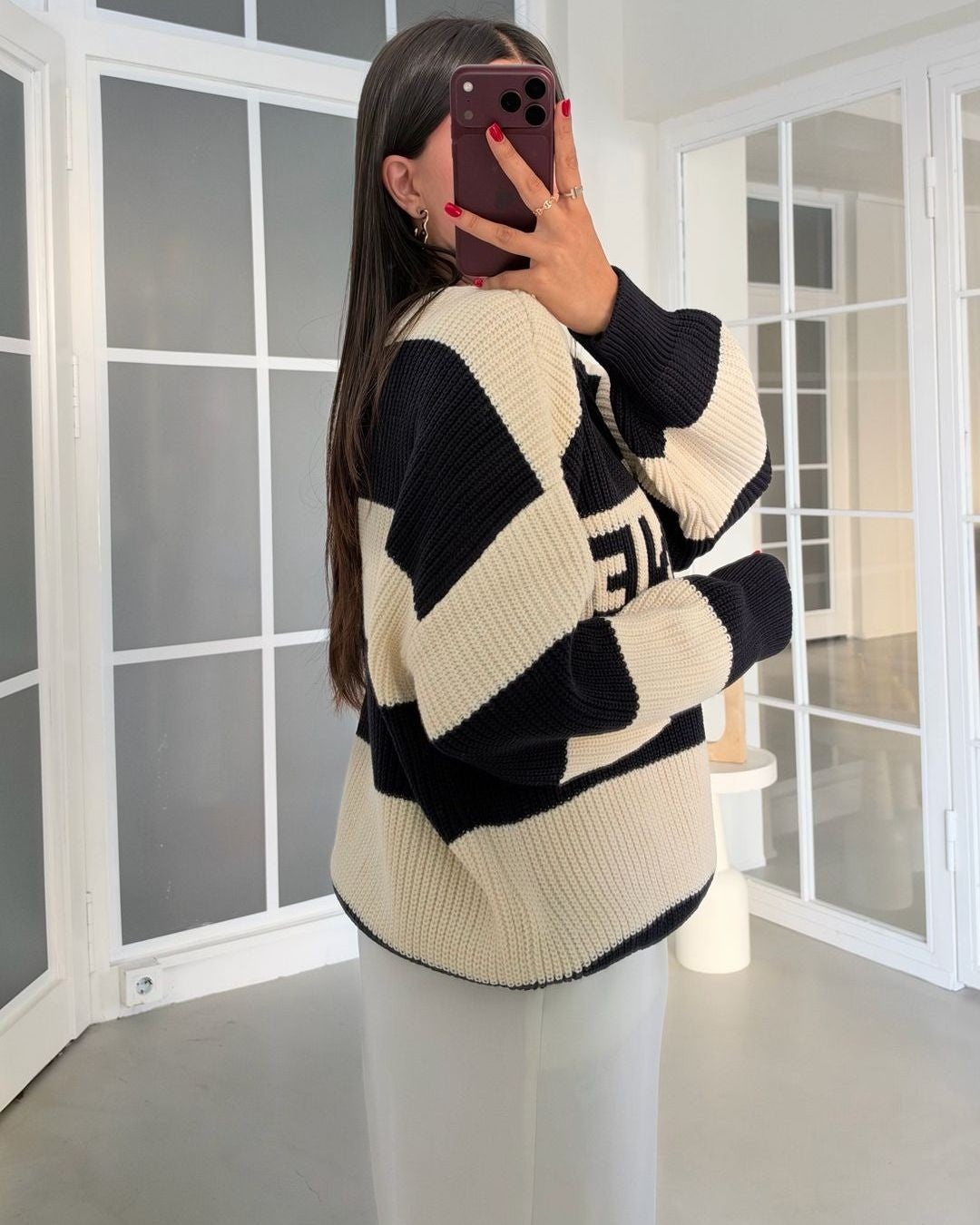 Celine Knit Sweater - Beige - three-quarter view