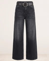 Charcoal Wide Leg Denim + Belt - Black - front view