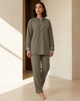 Check-Cuff Hooded Two Piece Set - Zeti - front view