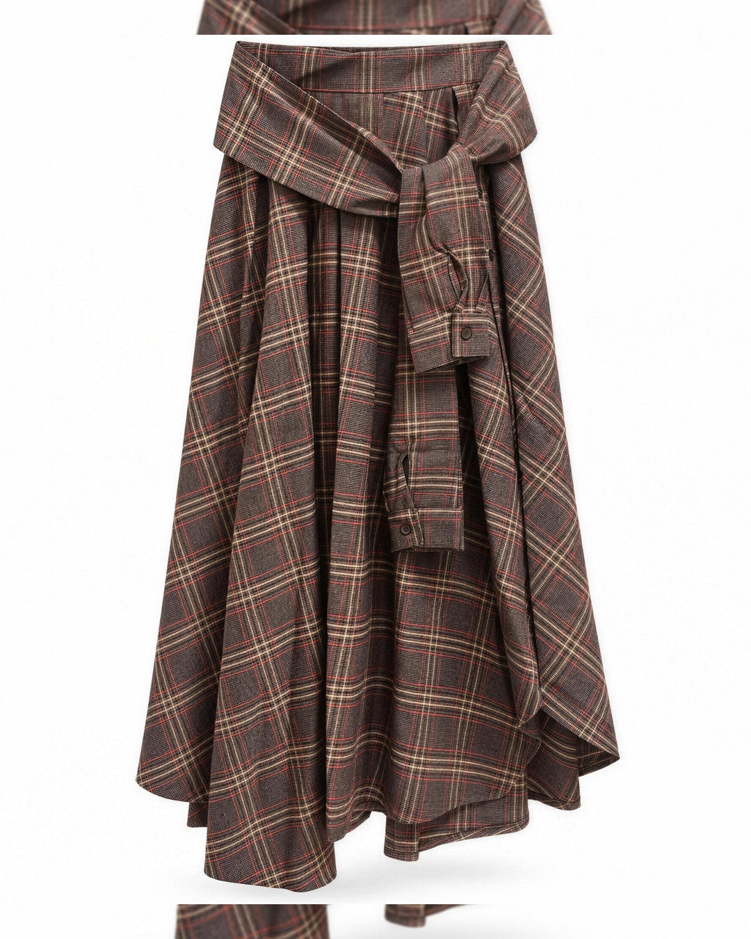 Check Fall Skirt - Brown - front view