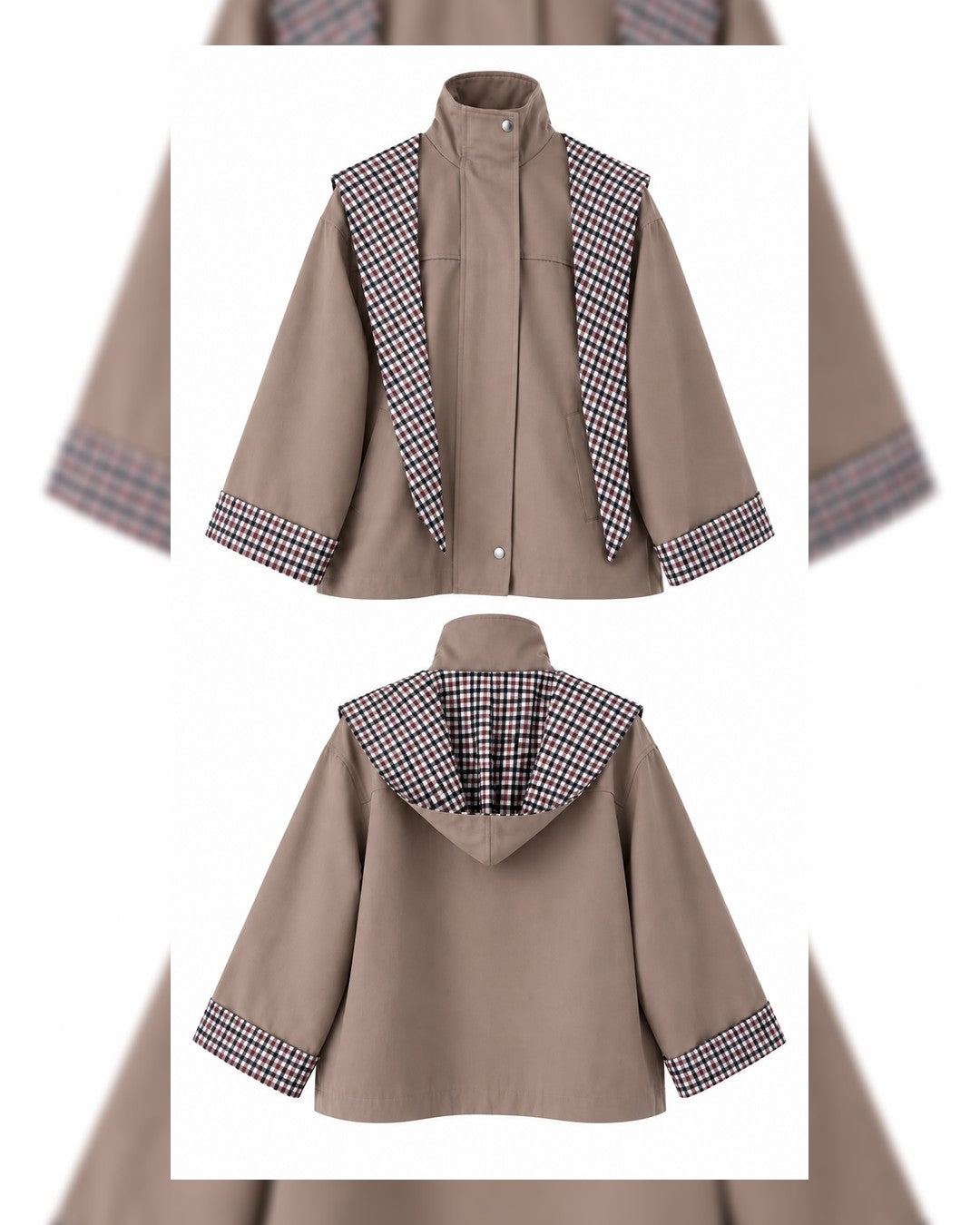 Check-Lined Hooded Jacket