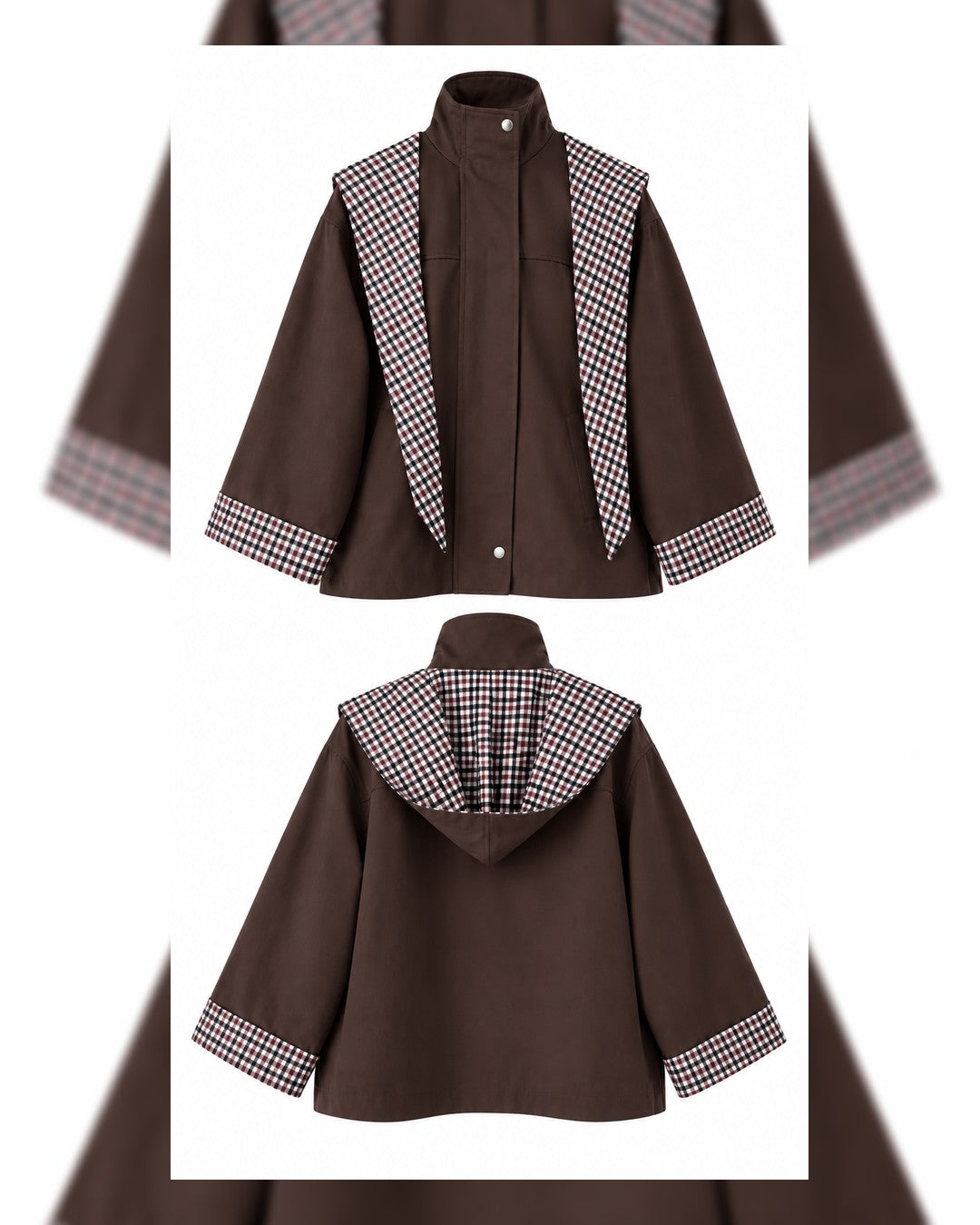 Check-Lined Hooded Jacket - Brown