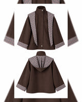 Check-Lined Hooded Jacket - Brown