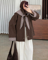 Check-Lined Hooded Jacket - Brown - front view