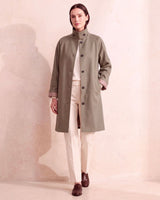 Check Sleeve Trench Jacket - Khaki - front view