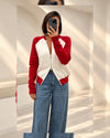 Colorblock Zip Cardigan - Red - front view