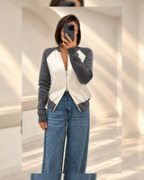 Colorblock Zip Cardigan - Grey - front view