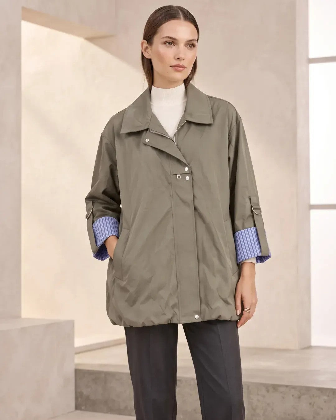 Contrast Cuff Trench Jacket