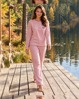 Cozy Henley Soft Knit Pajama Set - Pink - front view