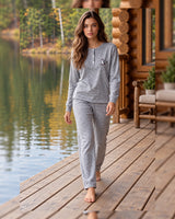 Cozy Henley Soft Knit Pajama Set - Grey - front view