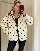 Cozy Polka Fleece Jacket - Off White - front view