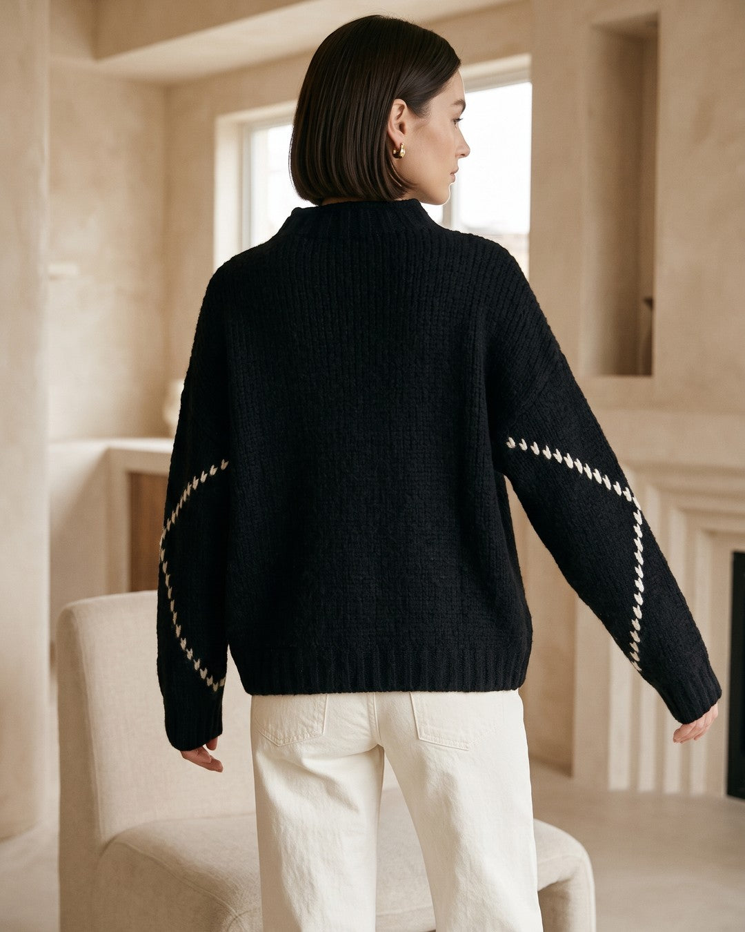 Diamond Knit Sweater - Navy - back view