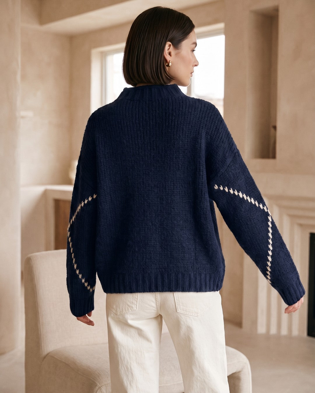 Diamond Knit Sweater - Navy - back view