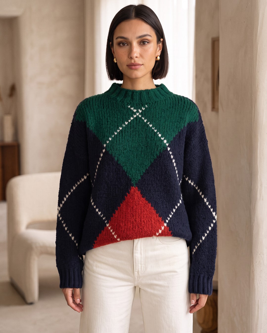 Diamond Knit Sweater - Navy - front view