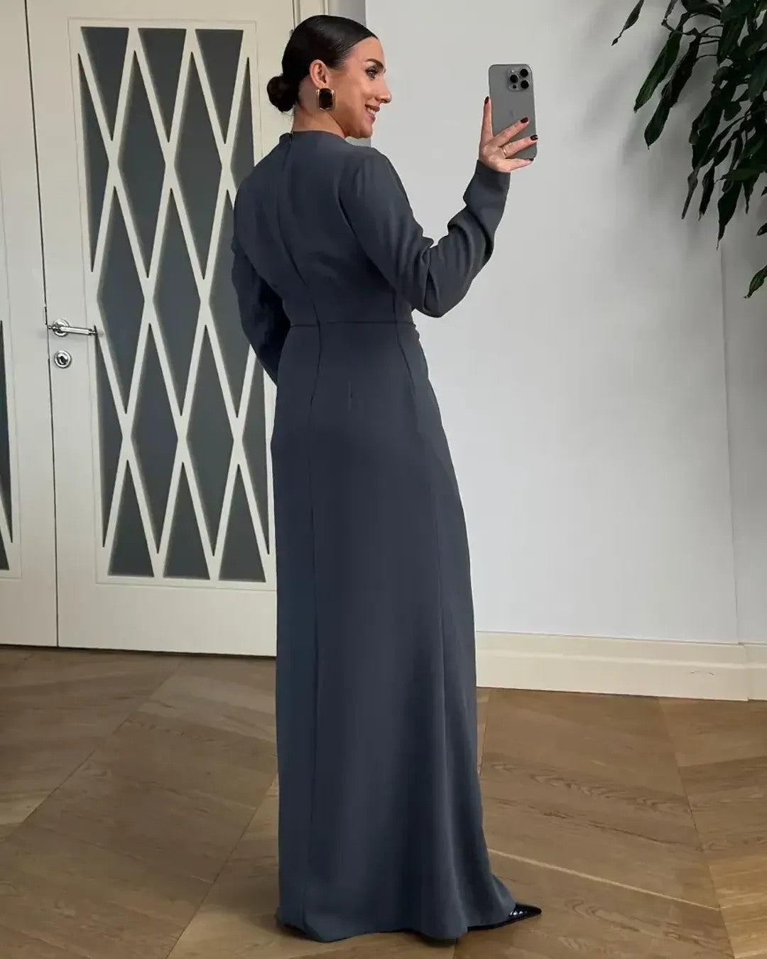Draped Shell-Buckle Gown